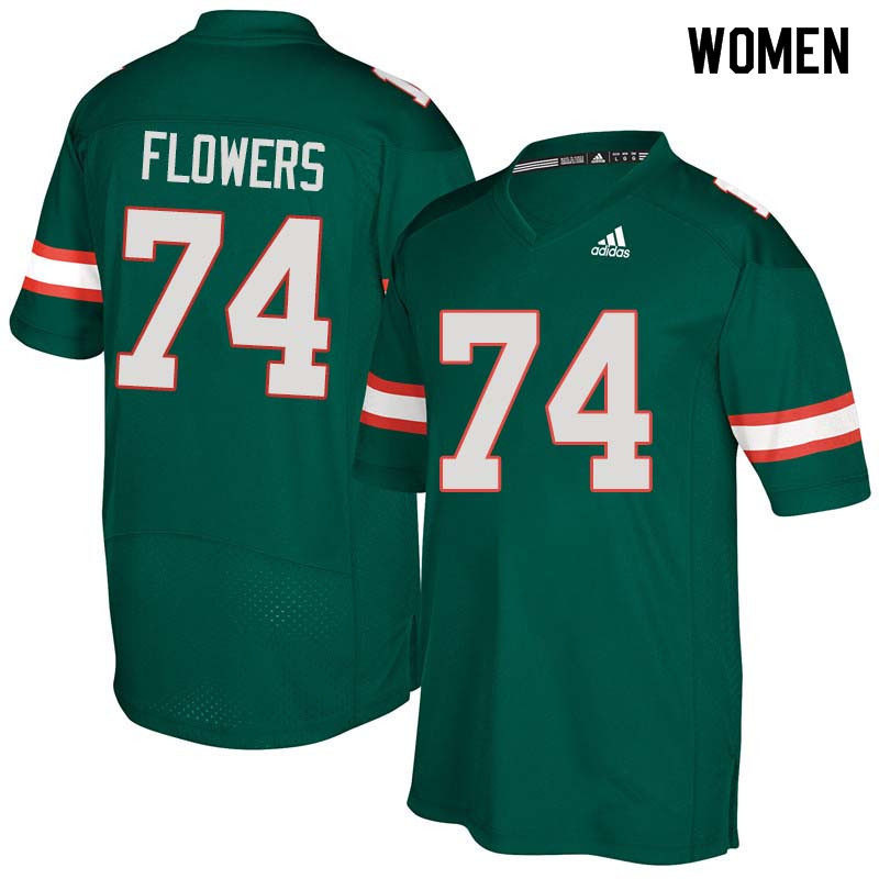 Women Miami Hurricanes #74 Ereck Flowers College Football Jerseys Sale-Green - Click Image to Close